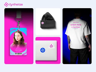 Print Media 2_Synthetize Visual Identity brandcollateral branding cap design gird graphic design id card landyard logo mockup motion print startup sticker t shirt vector visualidentity