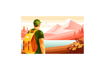 Hiker with Backpack Walking Mountain Climbing holiday