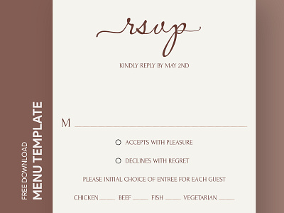 Wedding RSVP Menu Choice Free Google Docs Template bachelor bachelorette bride cafe docs document google groom marriage menu ms print printing restaurant template templates wedding word