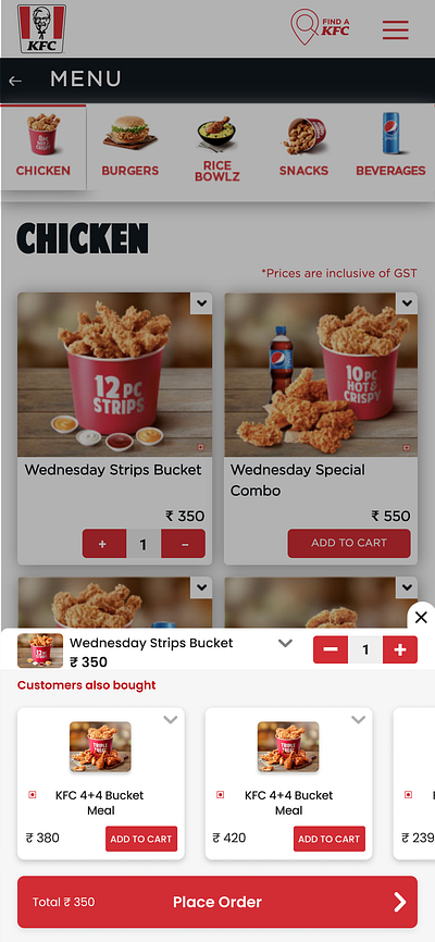 KFC - Cross sale popup design app concept ecommerce food ui