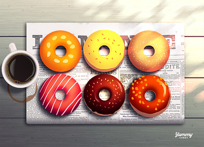 Donuts card culture deco discovery dish donuts expression food good gradient illustration lifestyle photoshop postcard poster print tasty travel us visual