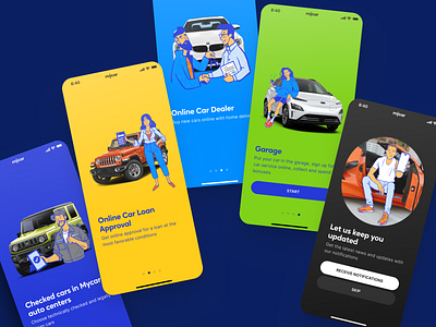 Mycar.kz Onboarding Pages cars illustrations onboarding ui