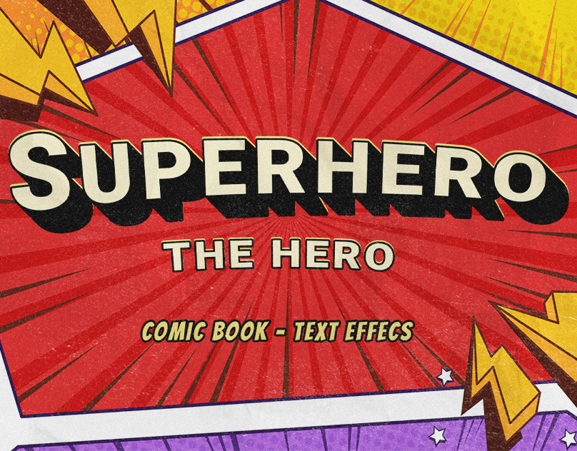 Comic Book - Text Effect cartoon comic book comics cover creator dc effect graphic hero label layer style marvel mockup novel old photoshop psd retro template text