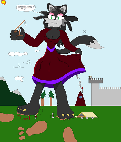 Attack On Aurelia: An Ambush Gone Wrong adults anthro character dresses fantasy furry gentle giantess giants handheld illustration kaiju medieval mobian red sonic vixen witch witches woman