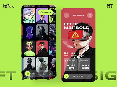 NFT Marketplace Mobile App animation app design awe blockchain crypto crypto art cryptoart cryptocurrency ethereum mobile app design mobile design motion graphics nft nft app nft marketplace nft mobile nft mobile app nftart nfts product