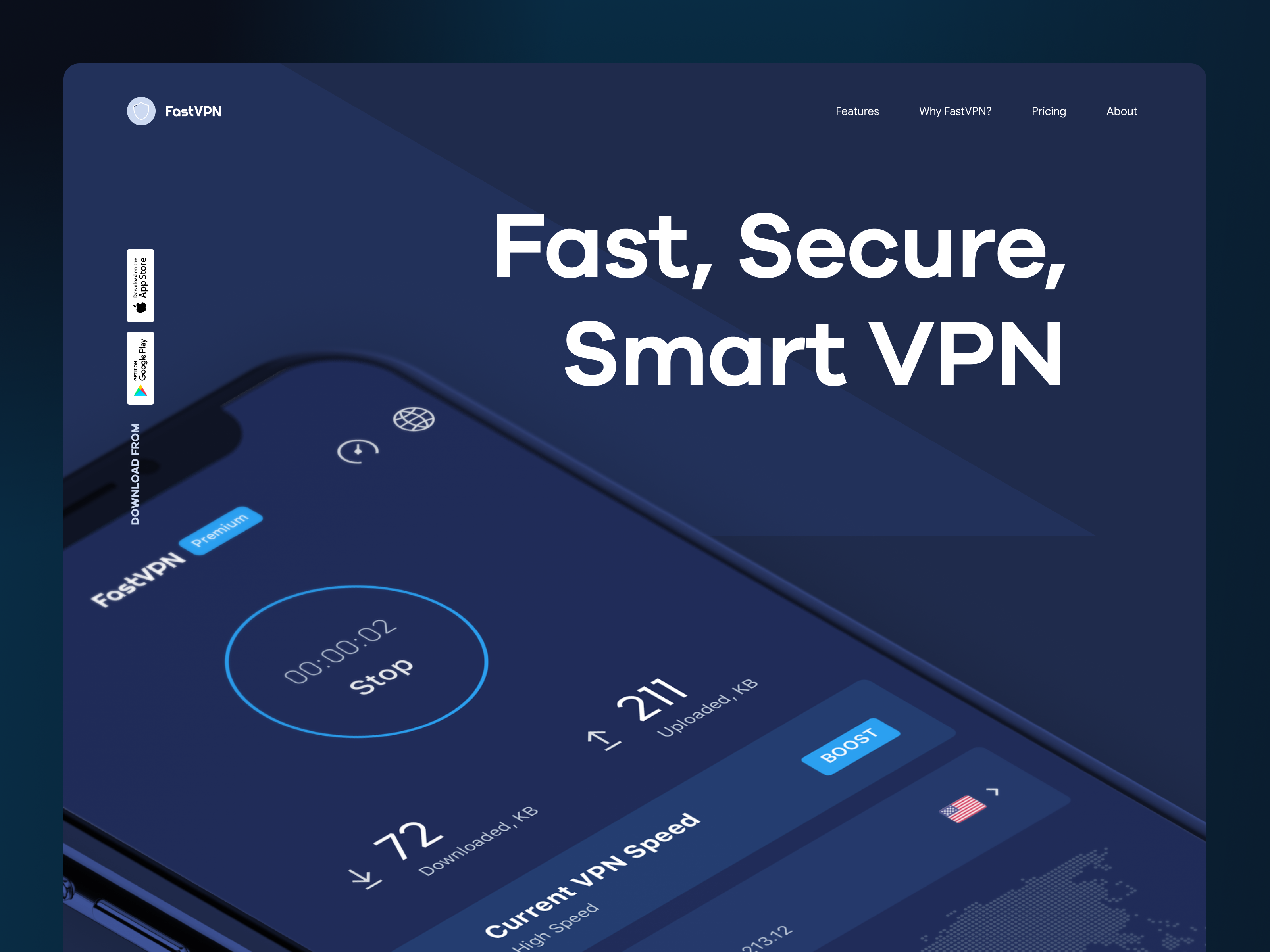 Fast VPN Website businss card clean ui cyber security digital safety fast vpn hacker homepage internet security landing page product promotional saas security site trendy ui vpn web design web ui website