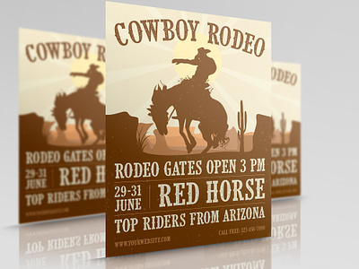 American Rodeo Flyer Template boy cow cowboy design events flyer horse illustration leaflet logo poster riders rodeo sports usa