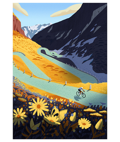 Gotthard mountain pass cycling cyclist gerhard van wyk illustration landscape mountain photoshop sport switzerland