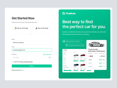 Sign Up Page Design - FindAuto landing page register register page sign in design sign up sign up design sign up page ui web design website ui