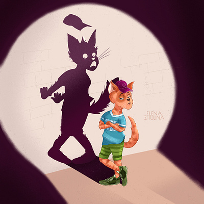 The cat and his shadow. art commission artist book cover illustration brand character cartoon character cartoon illustration character design character development children illustration digital 2d digital art illustration stylized