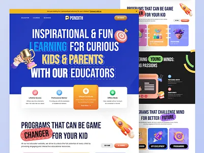 PONDITH Landing Page - Kids Learning best design big font branding busy ui design elearning illustration logo typography ui ux web website