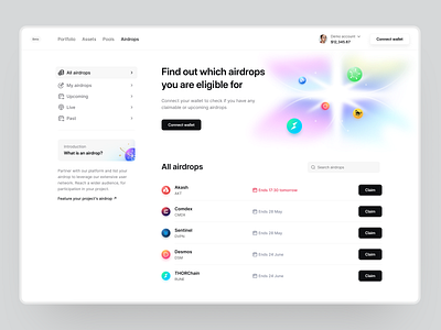 Airdrops app: dashboard concept airdrops app blockchain branding crypto dashboard decentralized defi fintech identity platform product product design productdesign tokens ui ux visual web web3