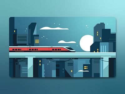 Night City Train city flat illustration night city train vector art vector illustration