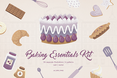 Baking Essentials Kit baking baking clipart branding cake essentials kit graphic design illustration illustration kit illustrations logo patterns seamless patterns