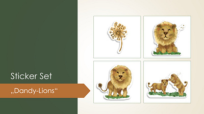 Sticker Set "Dandy Lions" design digital art graphic design illustration lions sticker set stickers