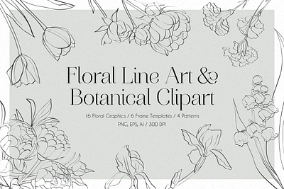 FLORAL LINE ART & BOTANICAL CLIPART ILLUSTRATIONS botanical clipart clipart design floral floral bundle floral template flower illustration graphic design illustration illustrations line art line art illustration patterns print design seamless pattern textile design vector