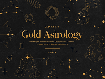 Gold Astrology & Zodiac Signs astrology celestial gold graphic design illustrations line art line art illustrations patterns seamless pattern zodiac zodiac clipart zodiac signs zodiac symbol