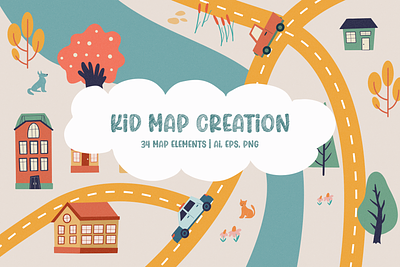 KID MAP CREATION ILLUSTRATION KIT bundle cute illustrations graphic design illustration illustration kit illustrations kid illustrations map map creator nursery