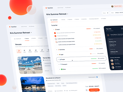 Retreat Platform for Teams admin app app design b2b booking dashboard holiday platform product product design travel travelling trip ui ui design user interface ux uxui vacation web app