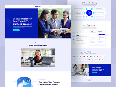 Addlly - AI Content Writer Landing Page ai copywriting ai platform article generator assistant branding content website content writer content writing content writing website copywriting copywriting tool landing page minimalist neural networks portfolio website text generator website website concept