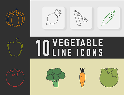 Vegetable icons design food graphic design health healthy icon icons illustration illustrator line outline vector vegetables