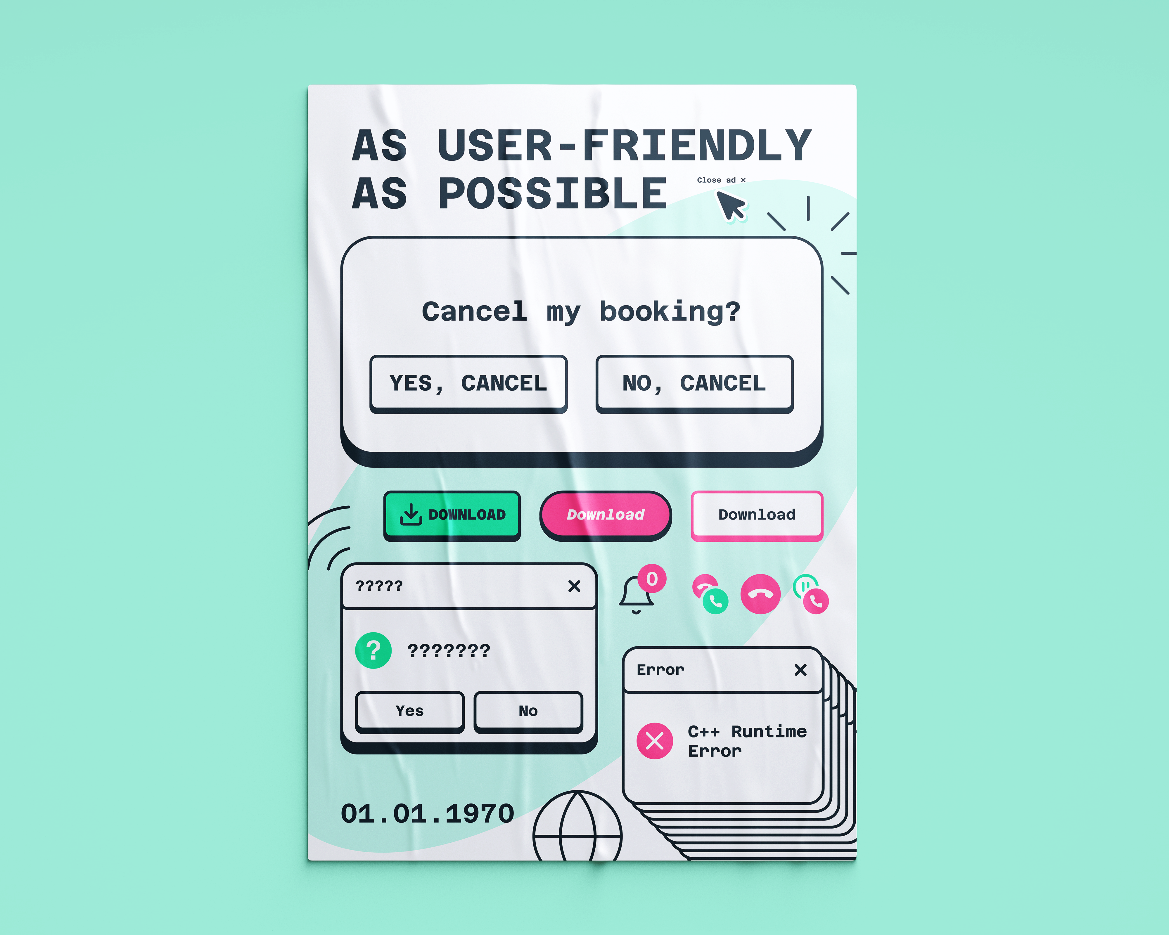 Poster — As user friendly as possible bad bold crappy error illustrations neubrutalism poster strokes ux ux pattern vector