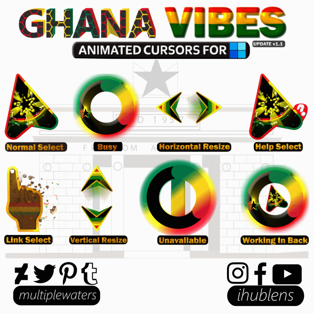 Ghana Vibes Animated Cursors (v1.1) by Multiple Waters animatedcursors animation cursors mousecursors ui windowsthemes