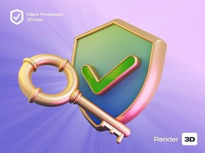 Protection 3D Icon — Loop 3d 3dmotion animation branding check cinema design gold graphic design green icon key loop motion motion graphics protection purple shield ui web