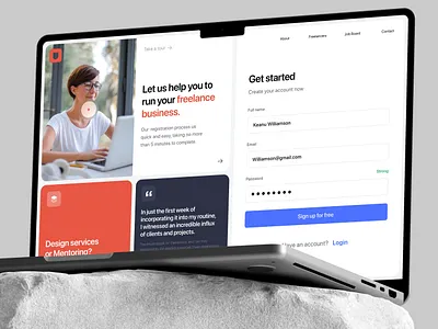 Freelancer board signup app freelance freelance board freelancer job board landing page login minimal mockup onboarding project sign up sign up page ui user user interface ux web design web page website