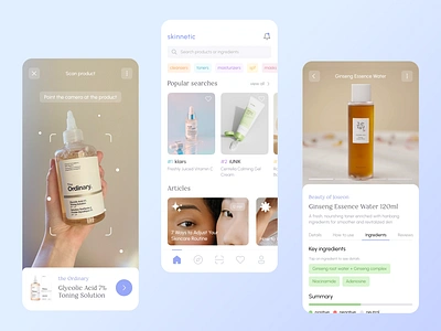 Skincare Beauty Scanner App app beauty design scanner skincare ui ux