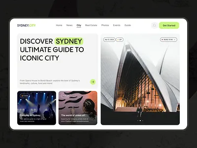 Sydney City Guide - Landing Page australia city guide design design concept events green landing landing page sydney travel ui ui design uiux ux design web design