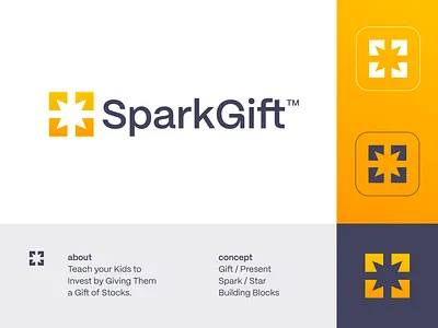 SparkGift - Logo Design 🎁 app brand identity design branding children creative logo educate finance gift grow identity kind learn logo negative space logo school spark star stock teach visual identity