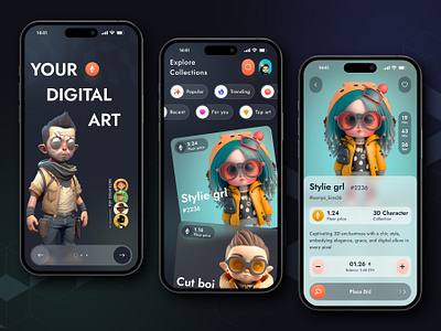 NFTopia - NFT Marketplace app application art bid blur card collection design digita art digital figma illustration mobile nft place popular trending ui ui design ux