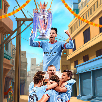 Illustration for Manchester City animation anime design digital art football graphic design illustration indian manchester painting realistic soccer vector