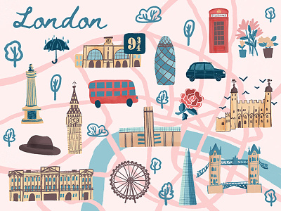 London map attractions behance cartoon style editorial illustration fiverr graphic design illustrated map magazine illustration map map design procreate tourist map travel