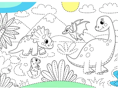 Dinosaur Coloring page adobe illustrator coloring cute character cute illustration dino dinosaur illustration illustrator vector vector illustration