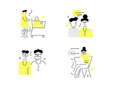 Chop-Chop's illustrations set agency characters chop chop coworkers font grey illustration minimalistic office people simple team work yellow