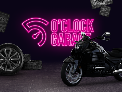 5 O'Clock Garage: Visual Identity, Branding adobe photoshop brand identity branding design figma graphic design grunge illustration logo logo design neon visual identity