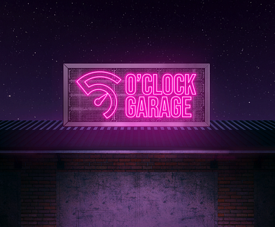 5 O'Clock Garage: Visual Identity, Branding adobe photoshop brand identity branding design figma graphic design grunge illustration logo logo design neon visual identity