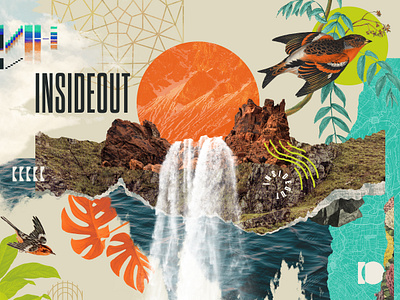 InsideOut Summer Collage birds collage digital art landscape nature plants summer texture vintage illustration waterfall