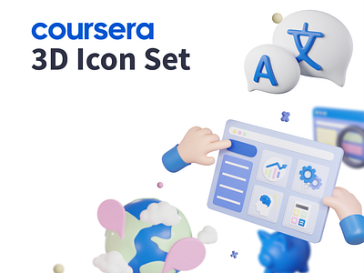 Coursera: 3D Icon Set for E-Learning Platform 3d 3d design 3d icon coursera design graphic design icon design icon set illustration ui ui elements vector