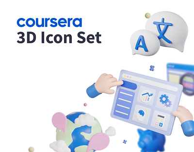Coursera: 3D Icon Set for E-Learning Platform 3d 3d design 3d icon coursera design graphic design icon design icon set illustration ui ui elements vector