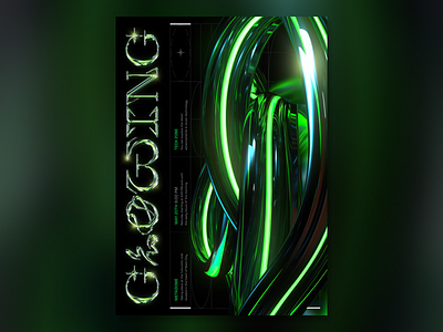 Glowing | Chrom 3D 3d 3d rendering banner black dark design glowing graphic design green grid lines modern poster techno toxic ui