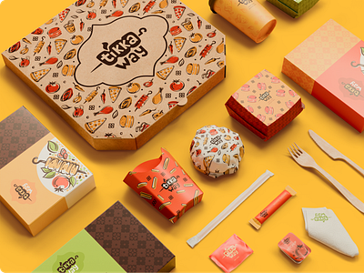 Tikka Way: Visual Identity & Food Packaging brand identity branding design fast food food illustration food packaging food pattern graphic design illustration logo logo design packaging design restaurant branding visual identity