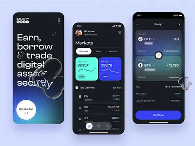 Solidity - Crypto Exchange Mobile App app design application design blockchain crypto cryptocurrency exchange investment ios app design mobile app mobile app design mobile app screens mobile web 3.0 design trading ui ux wallet web 3 web 3.0 web 3.0 design web 3.0 mobile app