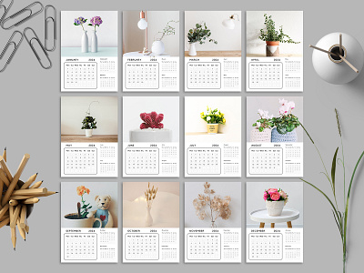 Yearly Calendar 2024 2024 branding calender canva day design editable elegant graphic design illustration minimal modern monthly simple start up typography yearly