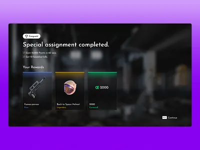 Successful assignment game screen art card checkbox design game graphic design illustration interface inventory item landing logo pill product reward shooter success ui ux web