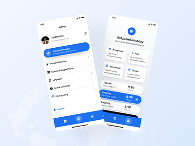 Blue Ocean VPN-setting free user, Premium banner screens app design blue ocean internet vpn mobile app mobile app design premium banner setting user account ui ui design ui ux user experience user interface ux ux design vpn app vpn app design vpn mobile app vpn website