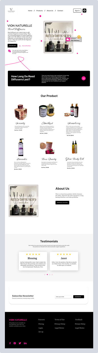 Vion Naturelle Organic Product figma landing page ui uixx web design white black