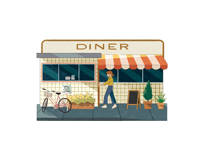 Diner Hangs background design bicycle branding design diner girl illustration restaurant textures